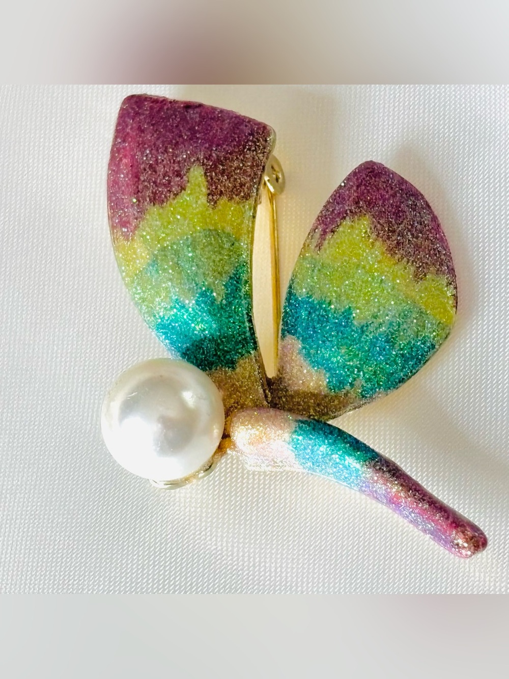 Colorful Boho Dragonfly Brooch with Pearl Accented with Fairy Dust